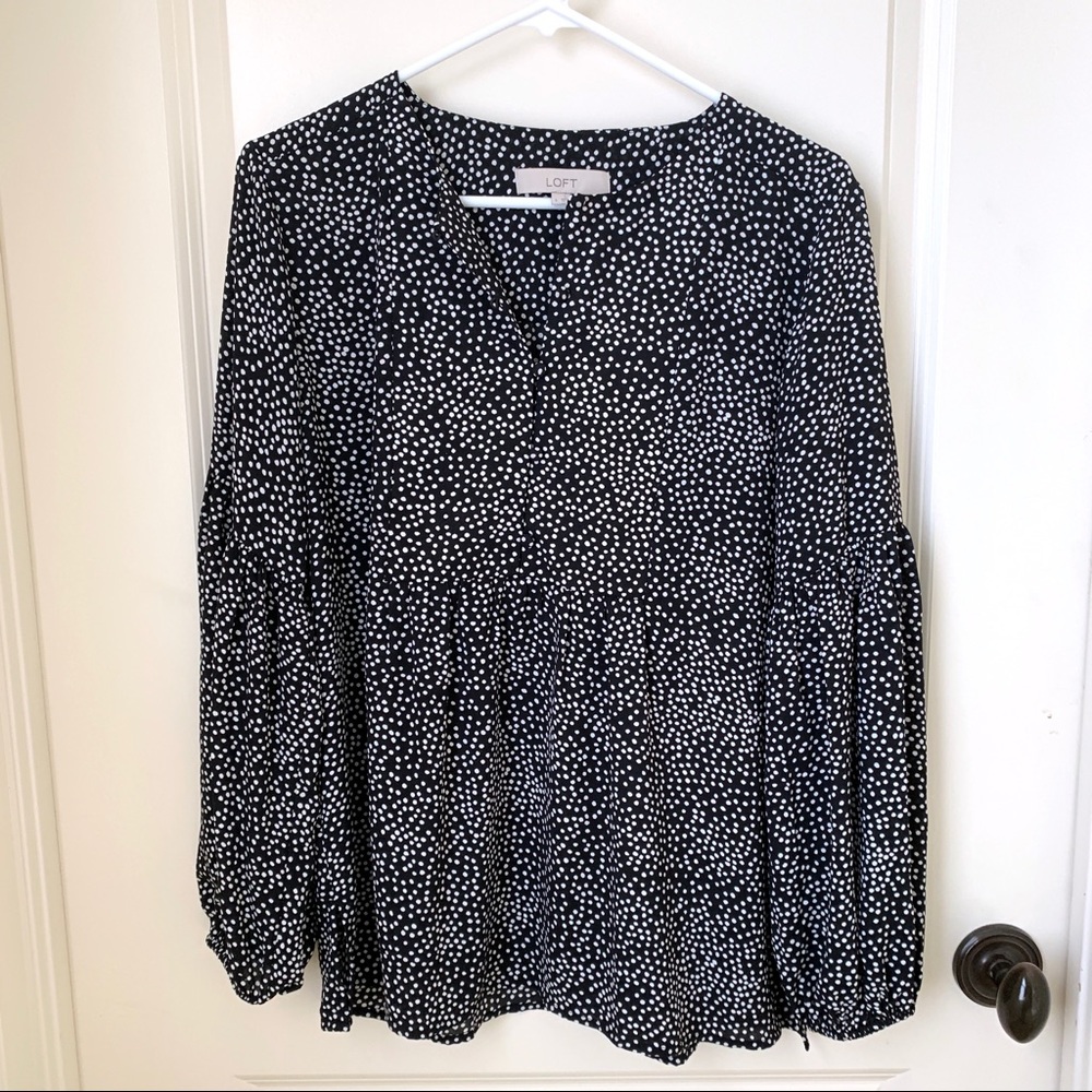 [Sold] LOFT Black & White Polka Dot Blouse Size S
